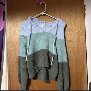 Color Block Knit Sweater Hoodie